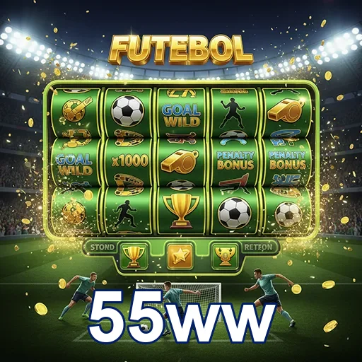 Imagem do jogo de slot futebol do site 55ww, apresentando símbolos e temas relacionados ao esporte.